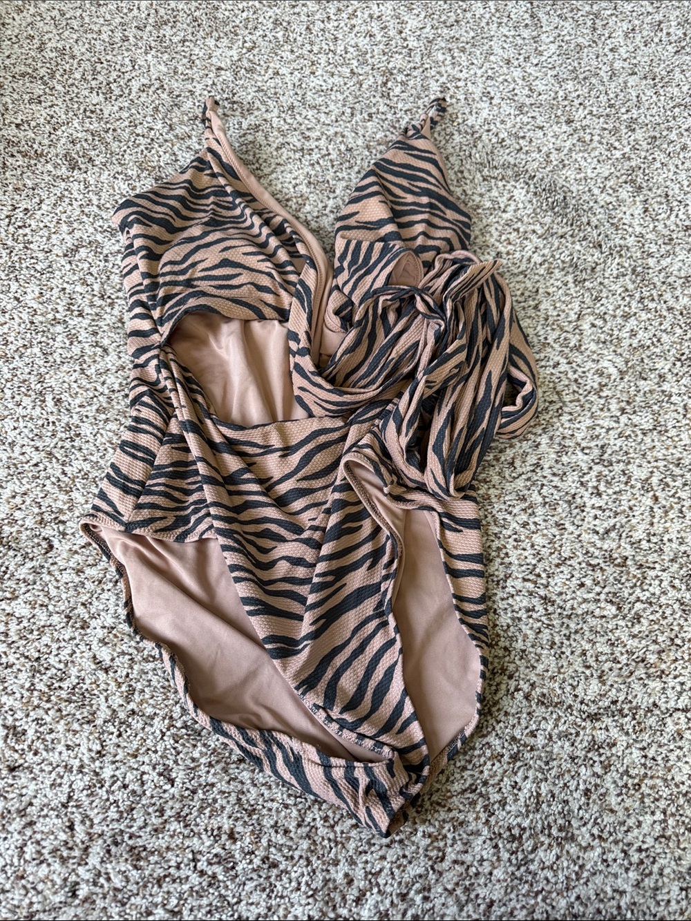 aerie Tan and Black Zebra-Print One-Piece for women. Tie front